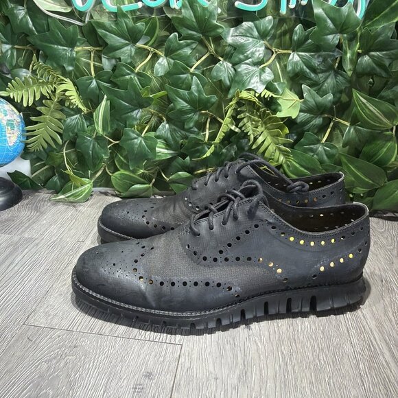 Cole Haan Zerogrand Grand.Os Wingtip C12973 Oxford All Black Shoes Mens Sz 10 M